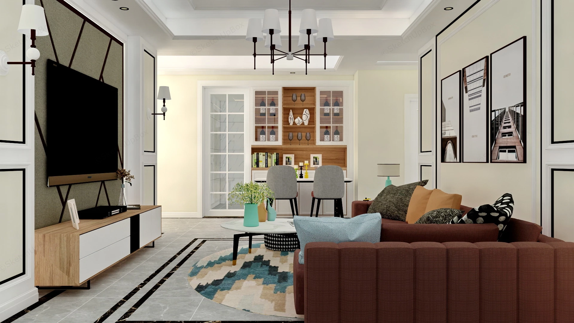 Living Room And Dining Room Combo sketchup model preview - SketchupBox