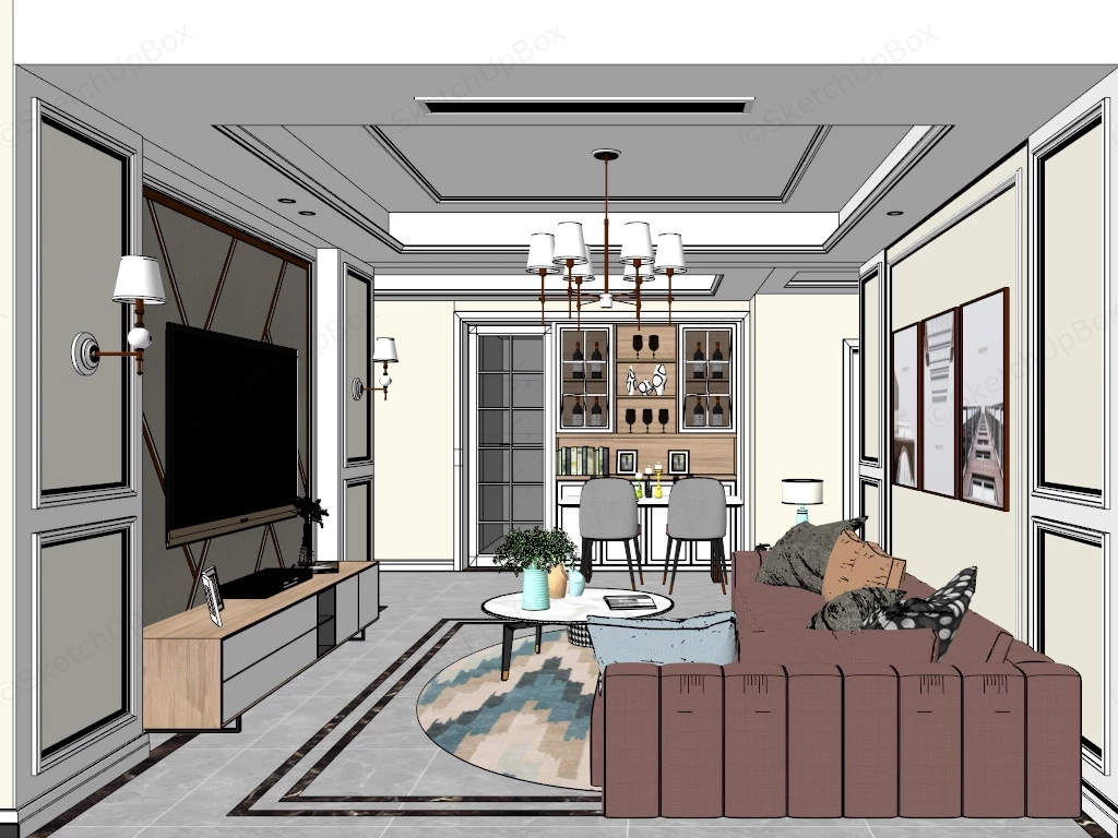 Living Room And Dining Room Combo sketchup model preview - SketchupBox