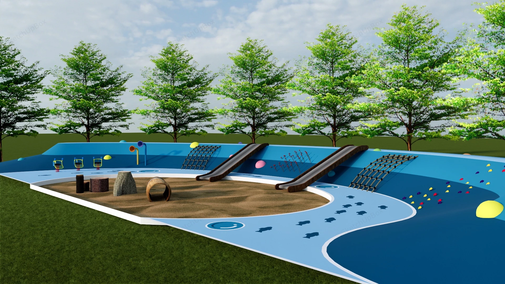Outdoor Playground Sandpit sketchup model preview - SketchupBox