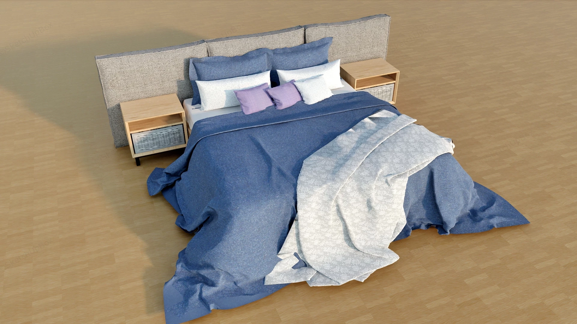 Bed With Upholstered Headboard sketchup model preview - SketchupBox