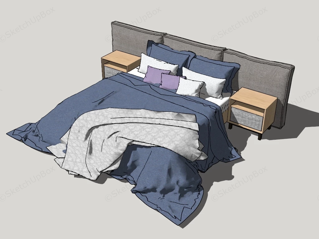 Bed With Upholstered Headboard sketchup model preview - SketchupBox