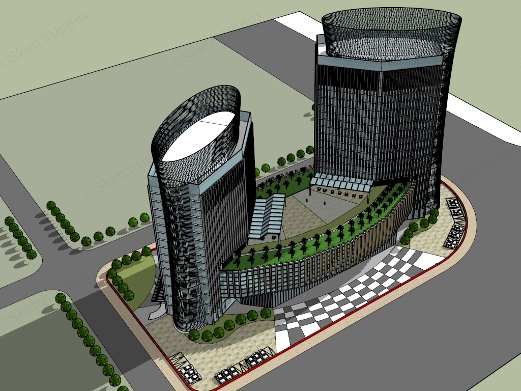 Modern Hotel Facade sketchup model preview - SketchupBox