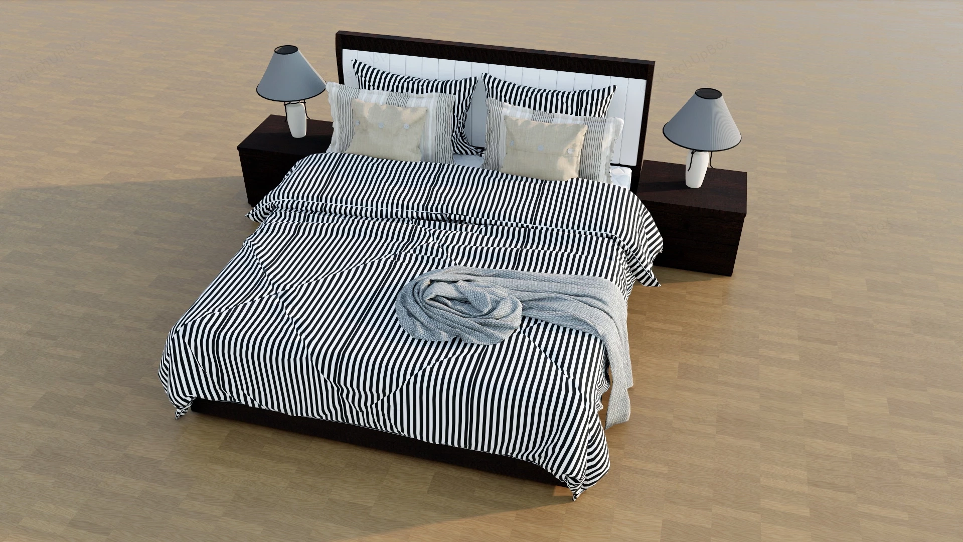 Black Wood Bed With Headboard sketchup model preview - SketchupBox