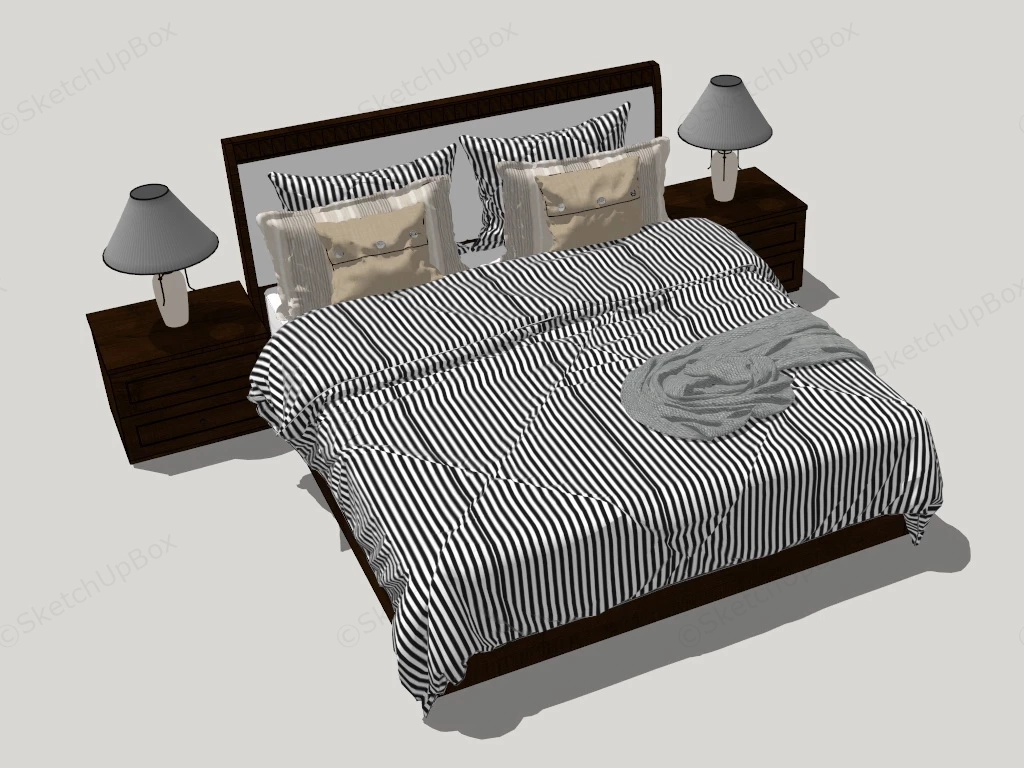 Black Wood Bed With Headboard sketchup model preview - SketchupBox