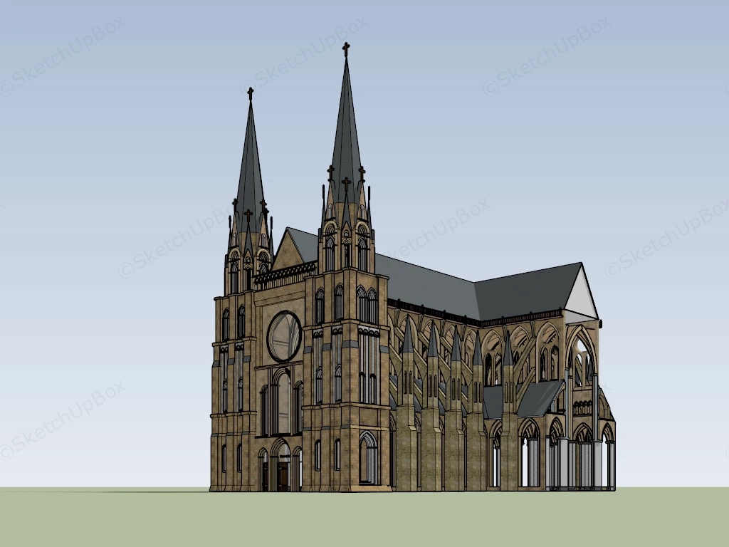 Gothic Style Cathedral sketchup model preview - SketchupBox