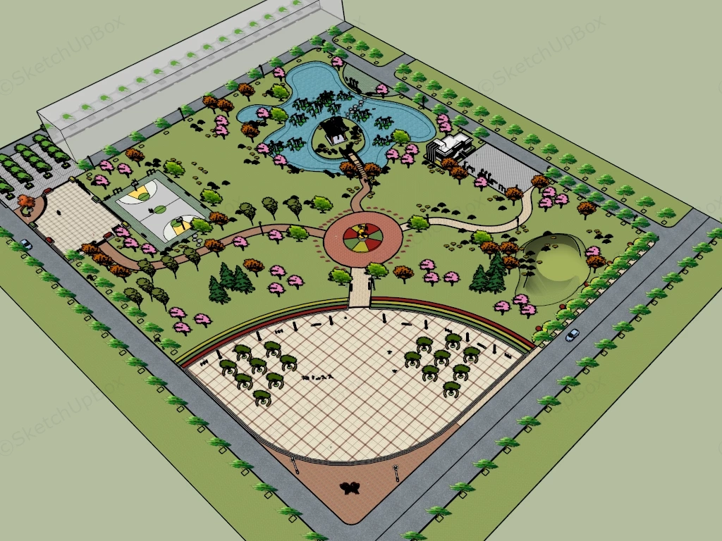 Square Park Design sketchup model preview - SketchupBox