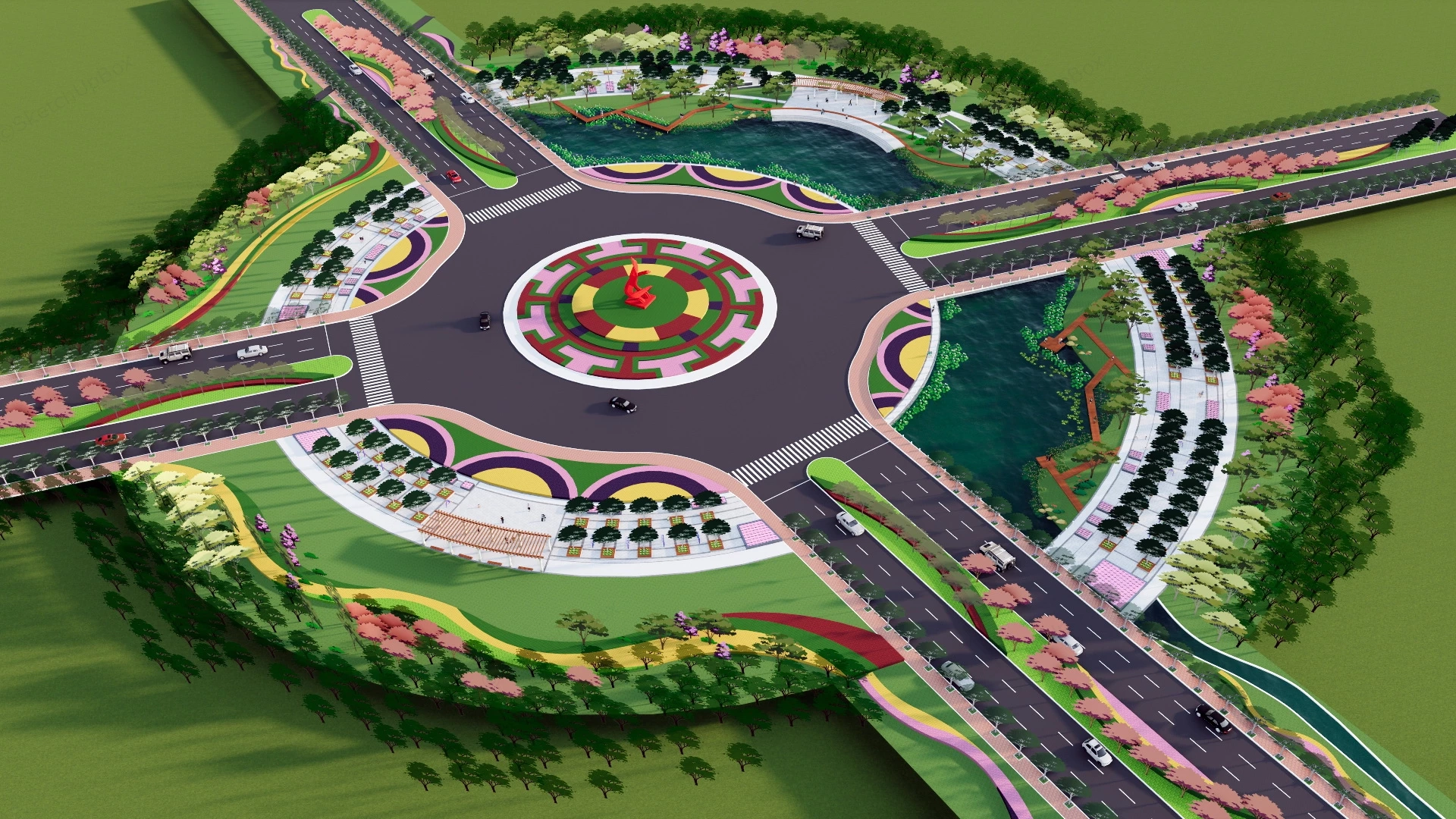 Beautiful Roundabout Landscape Design sketchup model preview - SketchupBox