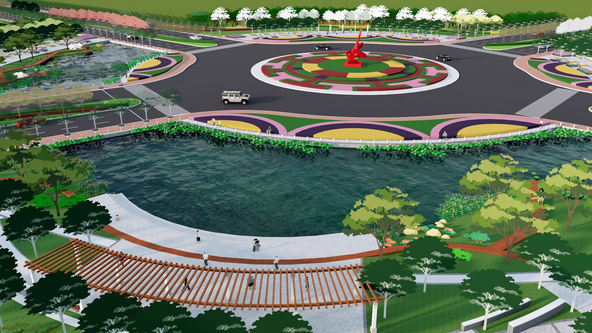 Beautiful Roundabout Landscape Design sketchup model preview - SketchupBox