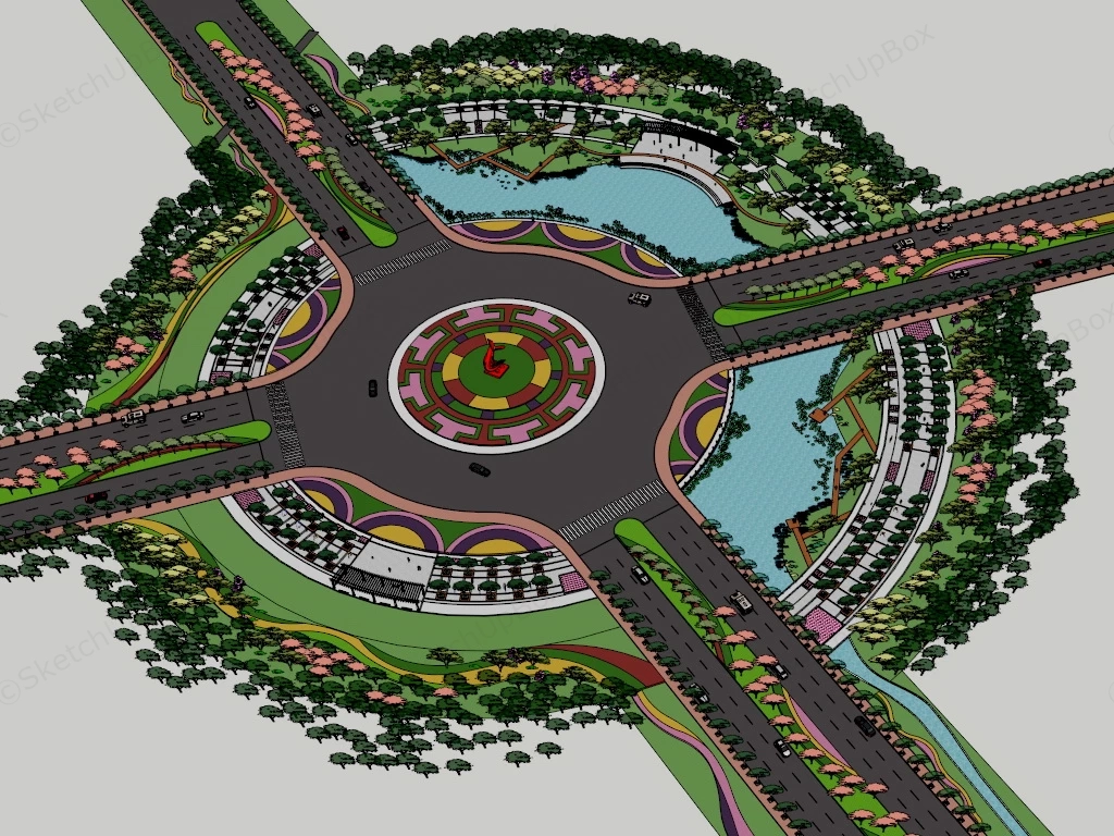 Beautiful Roundabout Landscape Design sketchup model preview - SketchupBox
