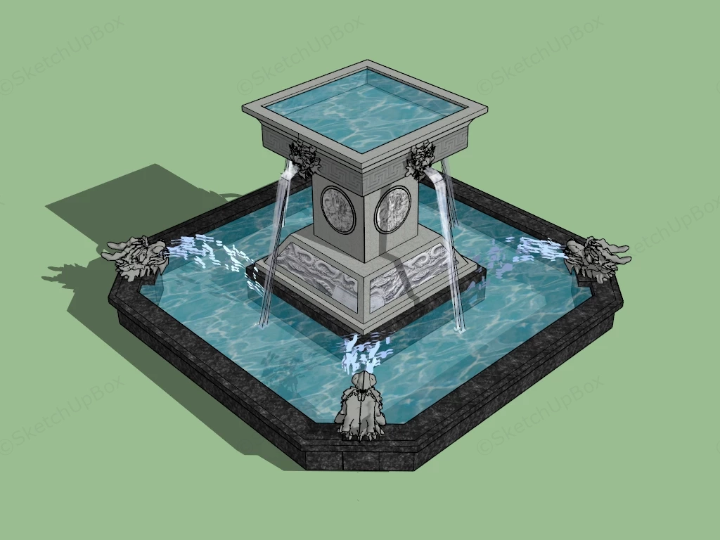 Dragon Head Fountain sketchup model preview - SketchupBox