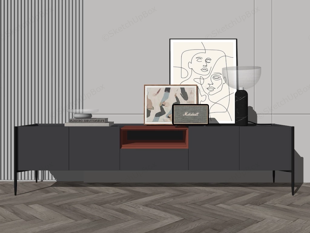 Long Black TV Stand sketchup model preview - SketchupBox