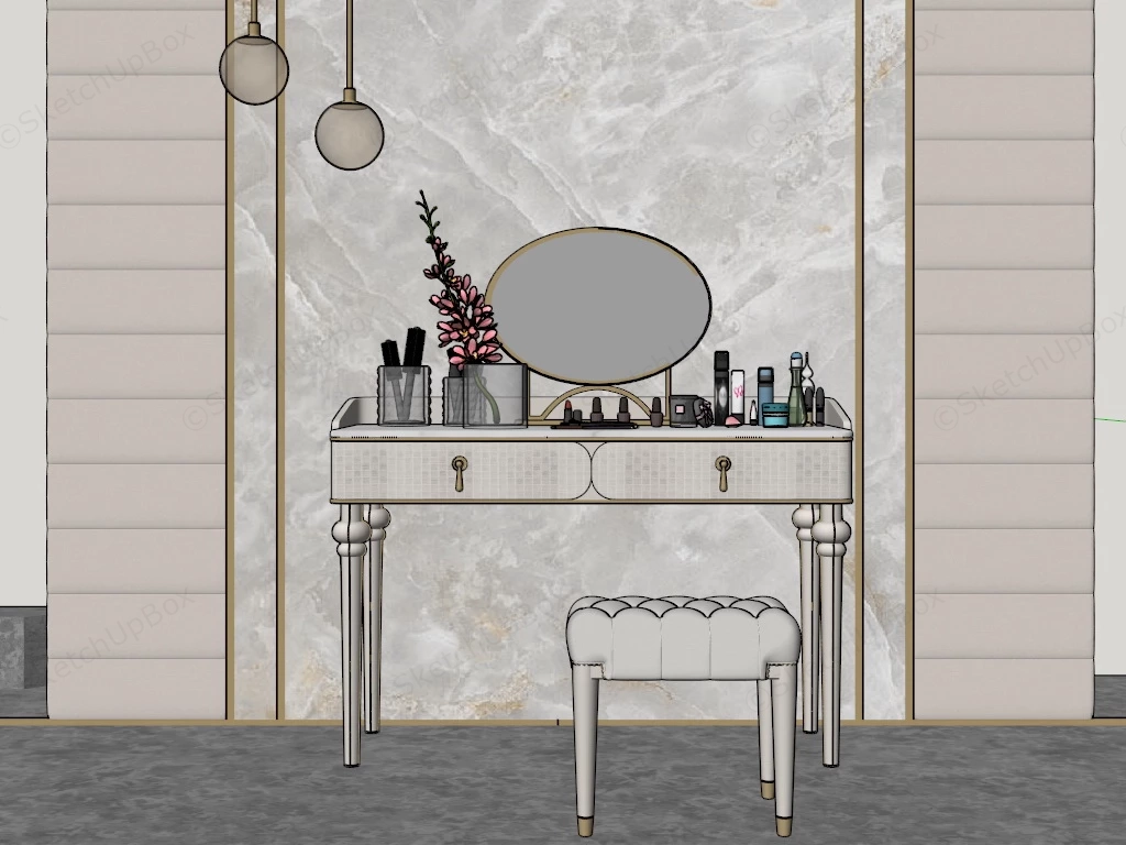 Cream And Gold Dressing Table sketchup model preview - SketchupBox