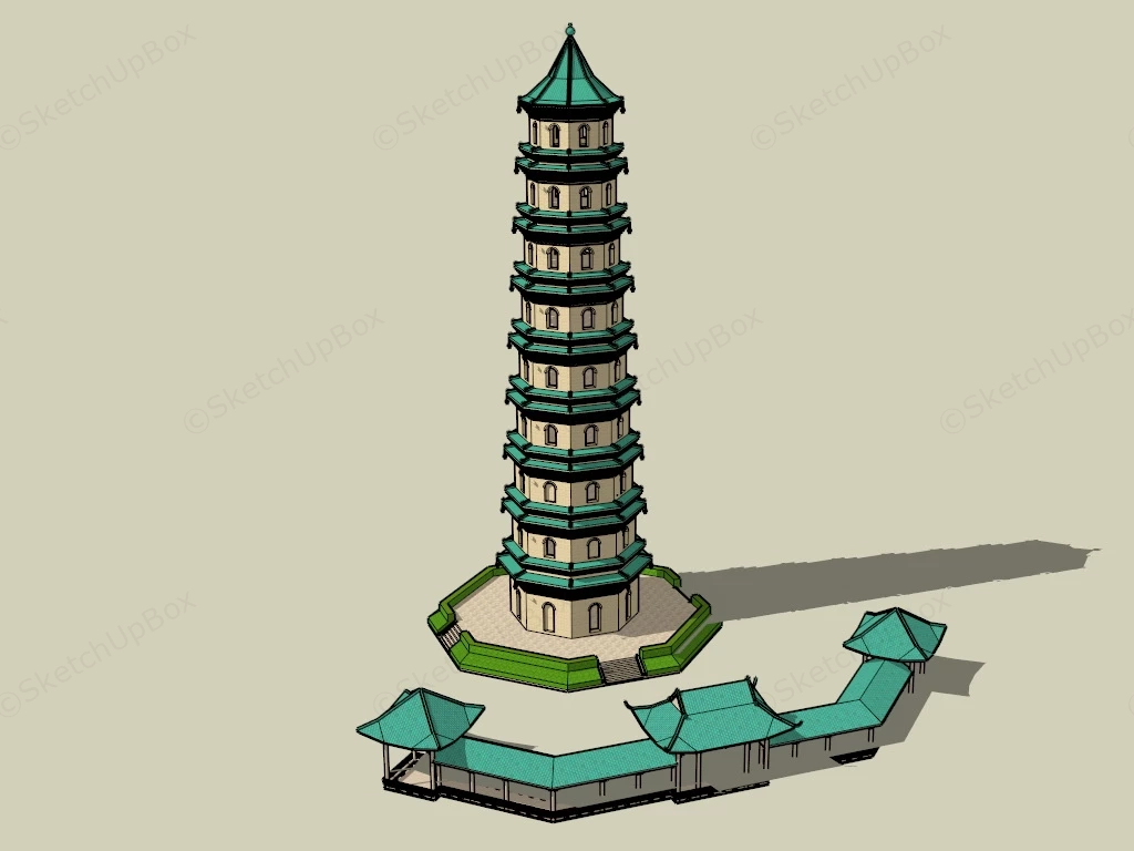 Chinese Style Pagoda sketchup model preview - SketchupBox