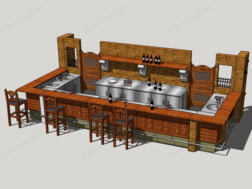 Rustic Bar Counter Design sketchup model preview - SketchupBox