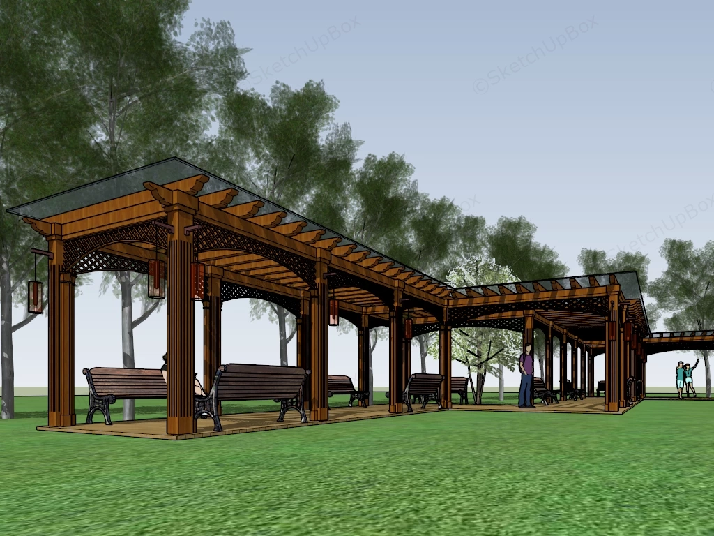 Shaded Pergola Walkway sketchup model preview - SketchupBox