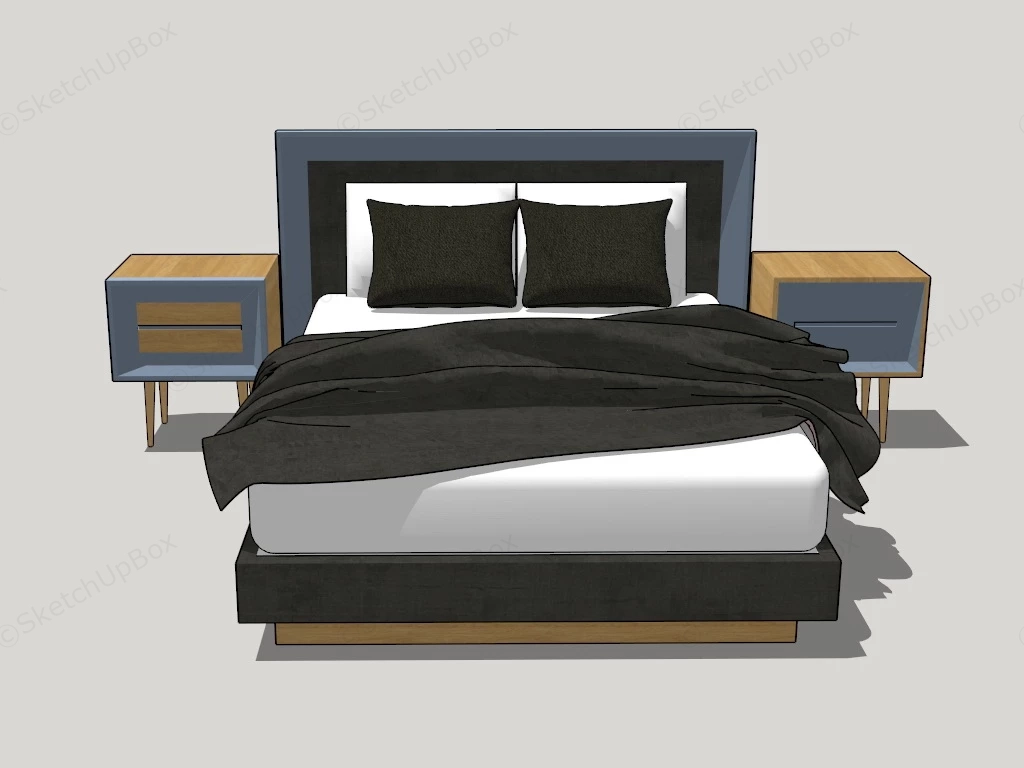 Platform Bed And Nightstand Set sketchup model preview - SketchupBox