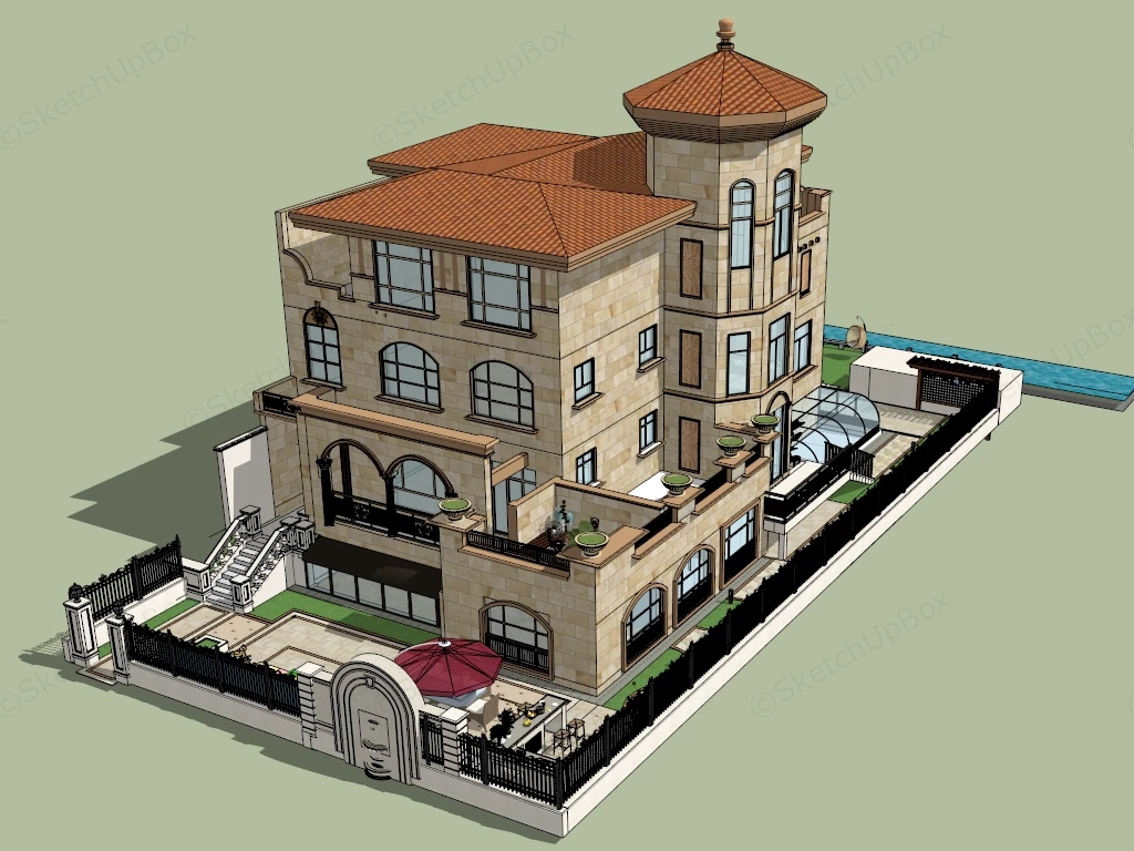Small Classic Villa sketchup model preview - SketchupBox