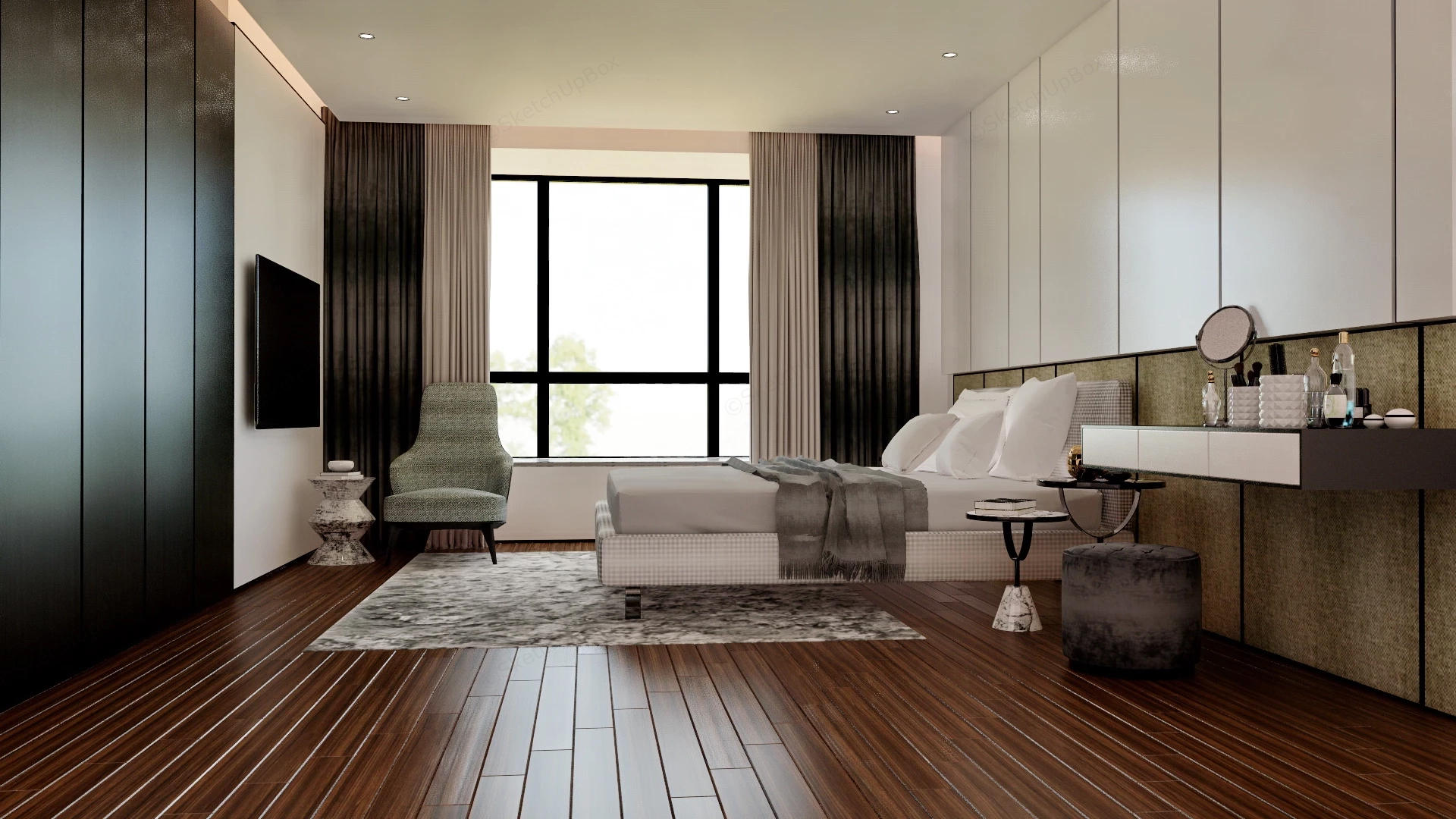 Tidy Bedroom Design sketchup model preview - SketchupBox