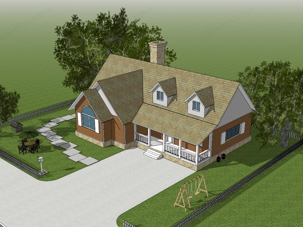 Traditional House With Front Porch sketchup model preview - SketchupBox