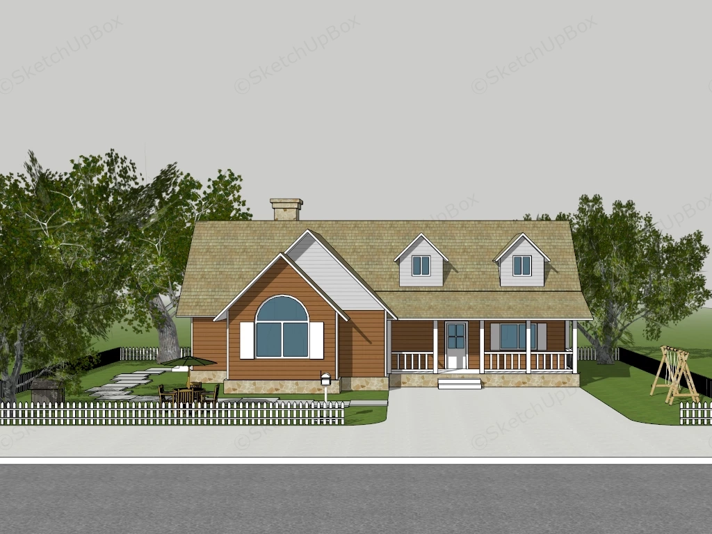 Traditional House With Front Porch sketchup model preview - SketchupBox