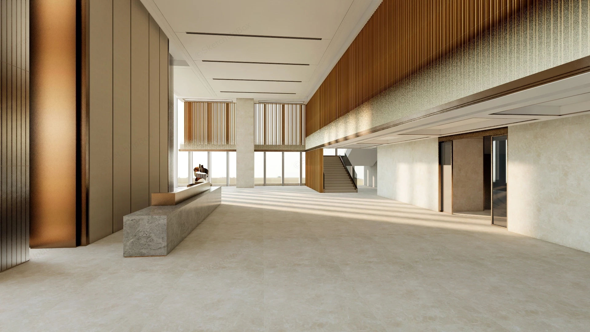 Corporation Reception Lobby With Reception Desk sketchup model preview - SketchupBox