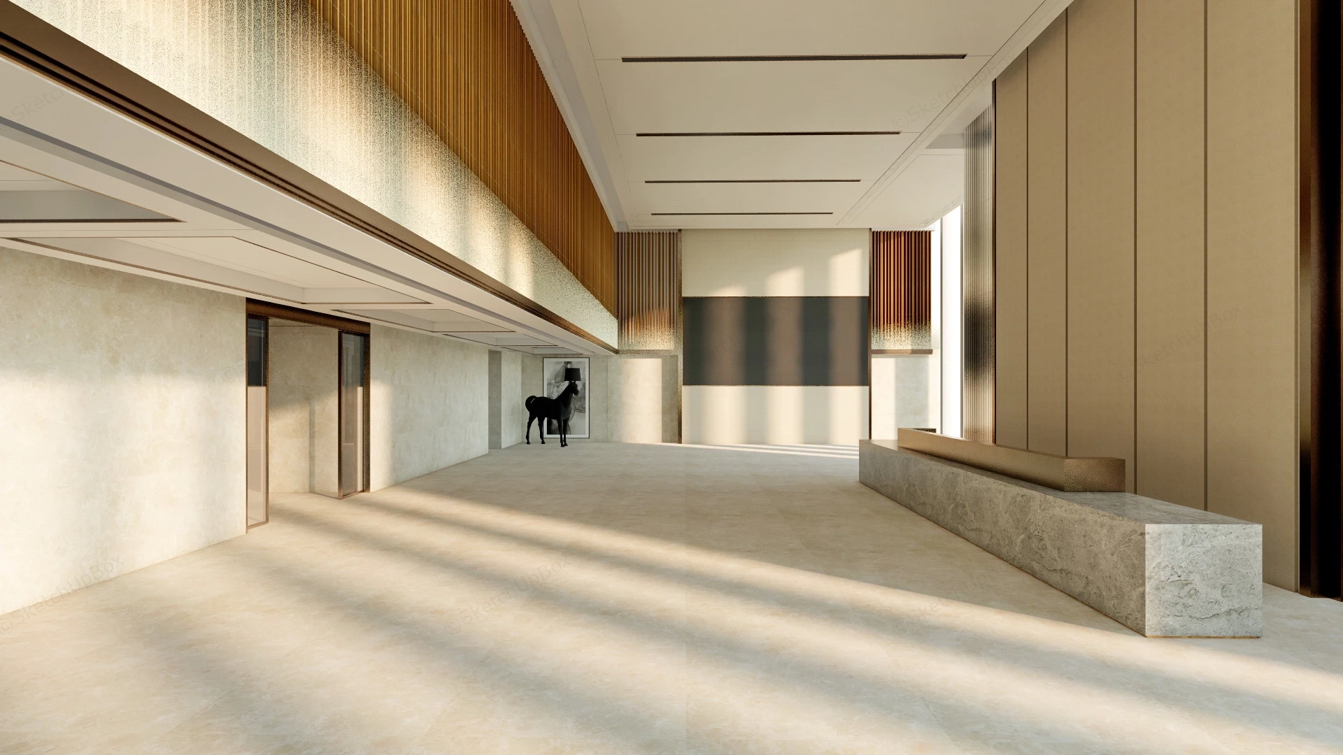 Corporation Reception Lobby With Reception Desk sketchup model preview - SketchupBox