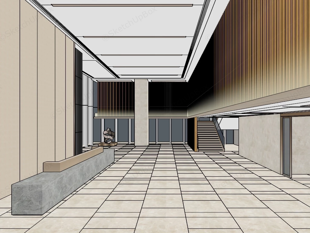 Corporation Reception Lobby With Reception Desk sketchup model preview - SketchupBox
