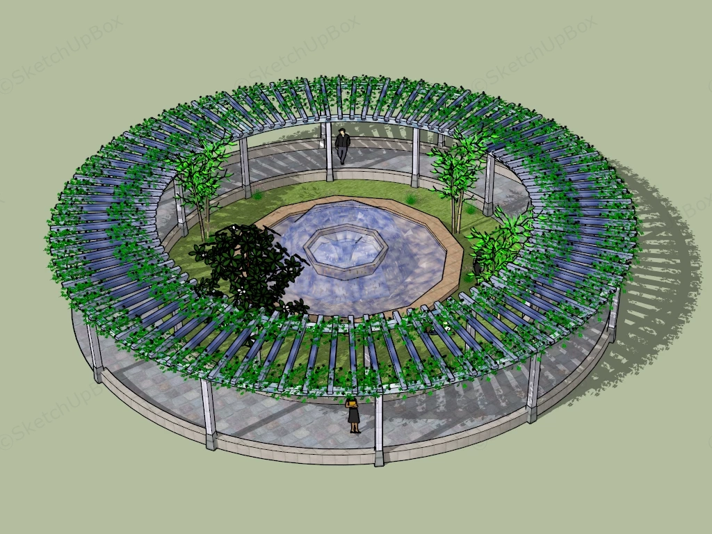 Circular Pergola With Fountain sketchup model preview - SketchupBox