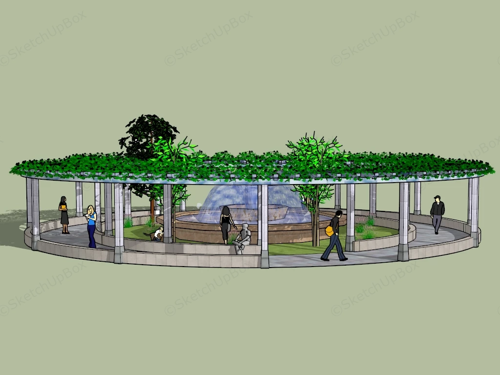 Circular Pergola With Fountain sketchup model preview - SketchupBox