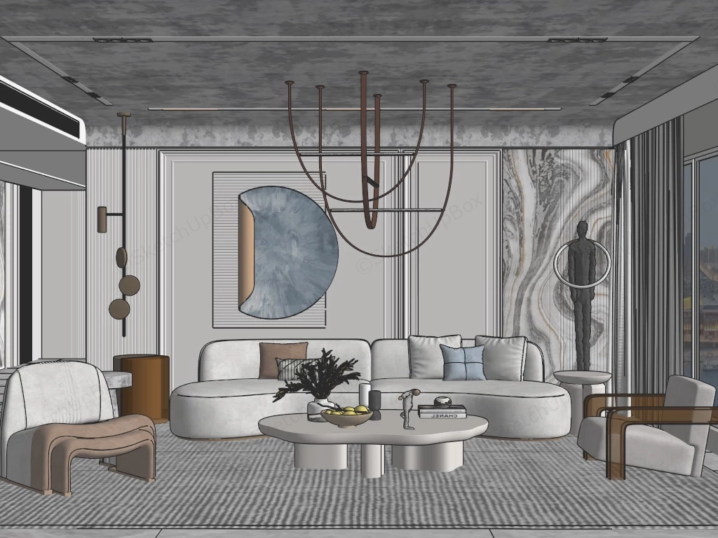 Postmodern Living Room sketchup model preview - SketchupBox