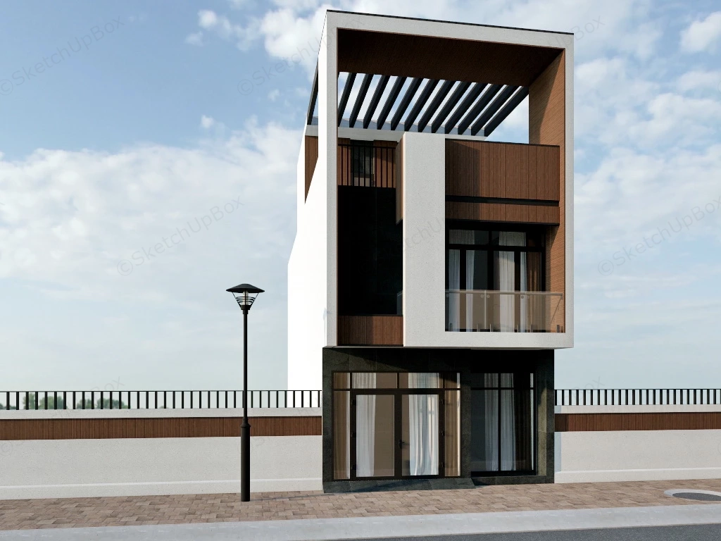 Urban Narrow Lot House sketchup model preview - SketchupBox