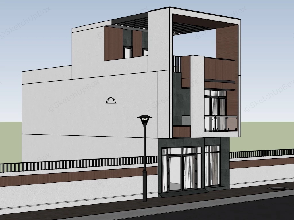 Urban Narrow Lot House sketchup model preview - SketchupBox