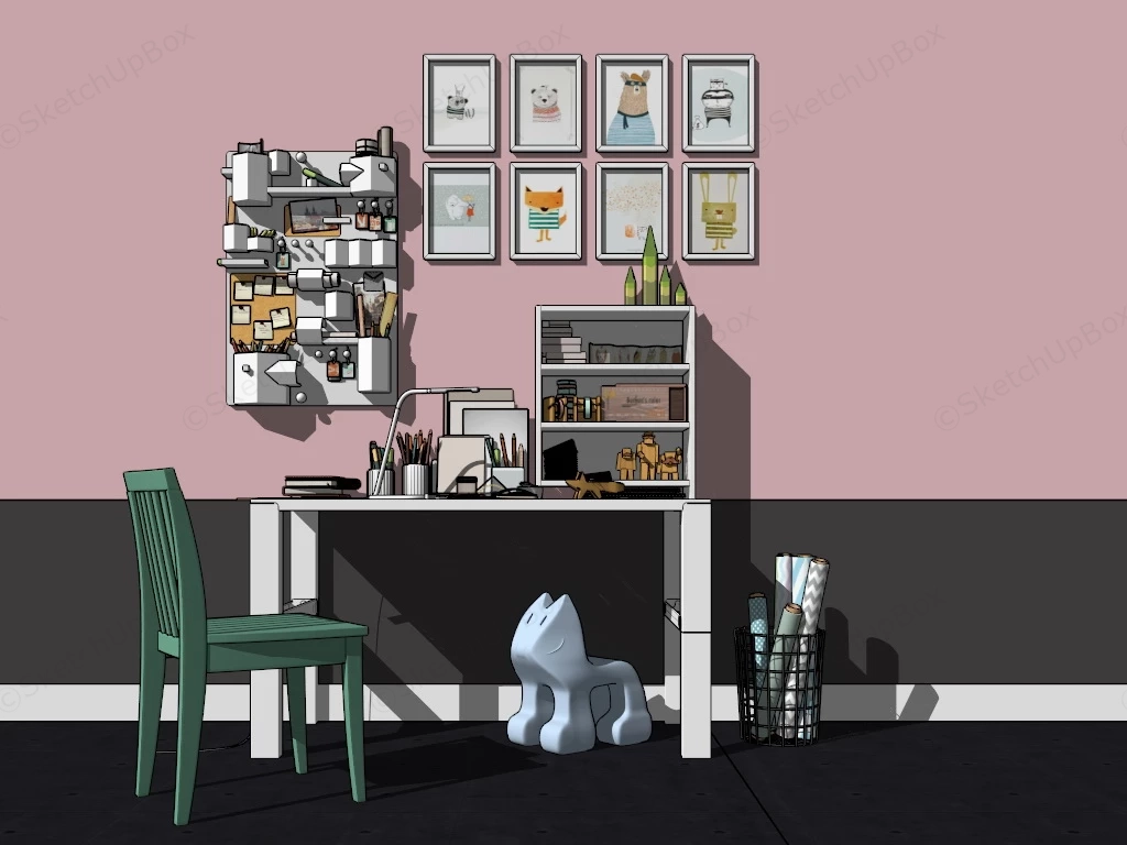 Kids Study Desk And Chair sketchup model preview - SketchupBox