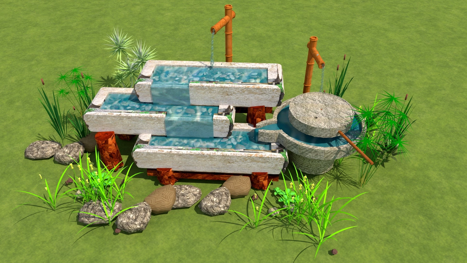 Zen Garden Water Feature sketchup model preview - SketchupBox