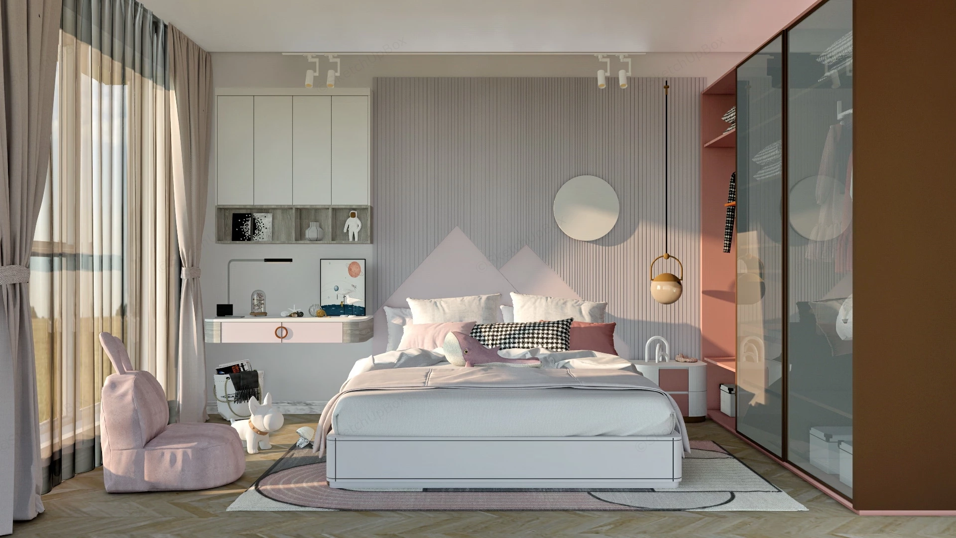 Light Pink Girls Room sketchup model preview - SketchupBox