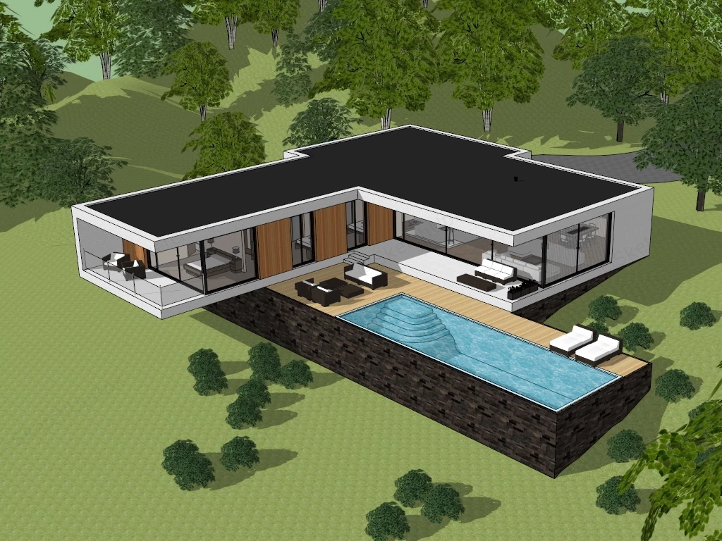 Modern Country Villa sketchup model preview - SketchupBox