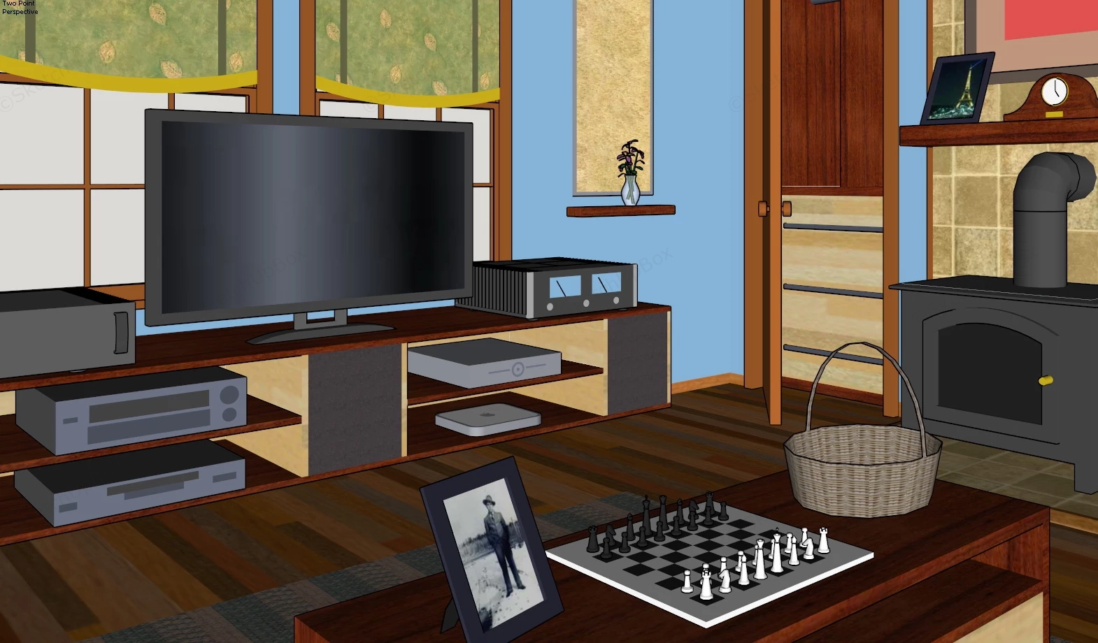 Traditional Living Room sketchup model preview - SketchupBox