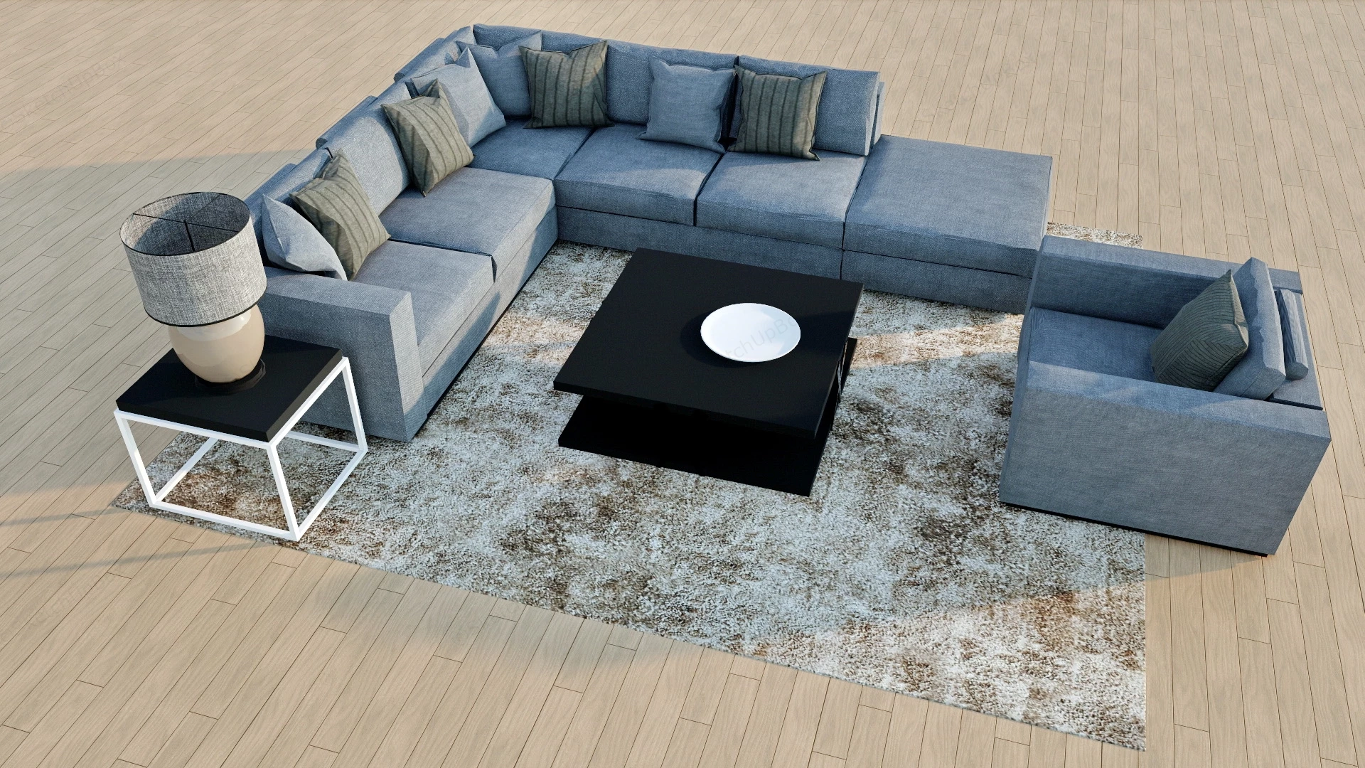 Blue Sofa Living Room Set sketchup model preview - SketchupBox