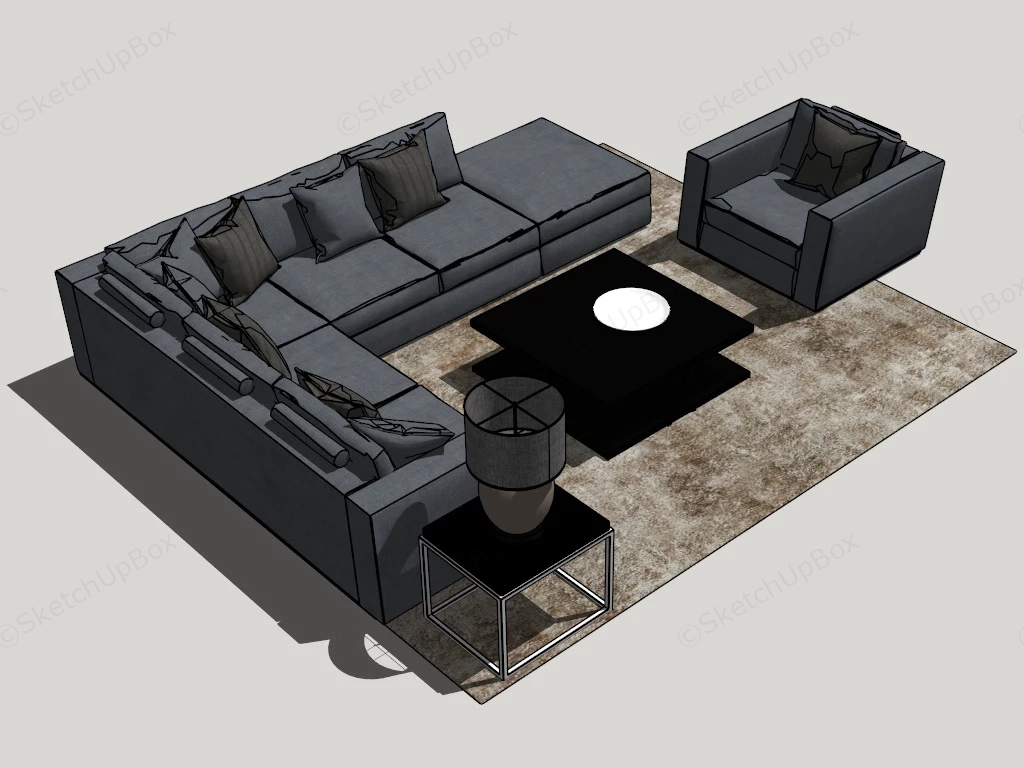 Blue Sofa Living Room Set sketchup model preview - SketchupBox