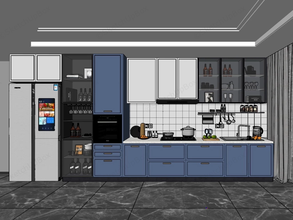 Blue And White Kitchen sketchup model preview - SketchupBox