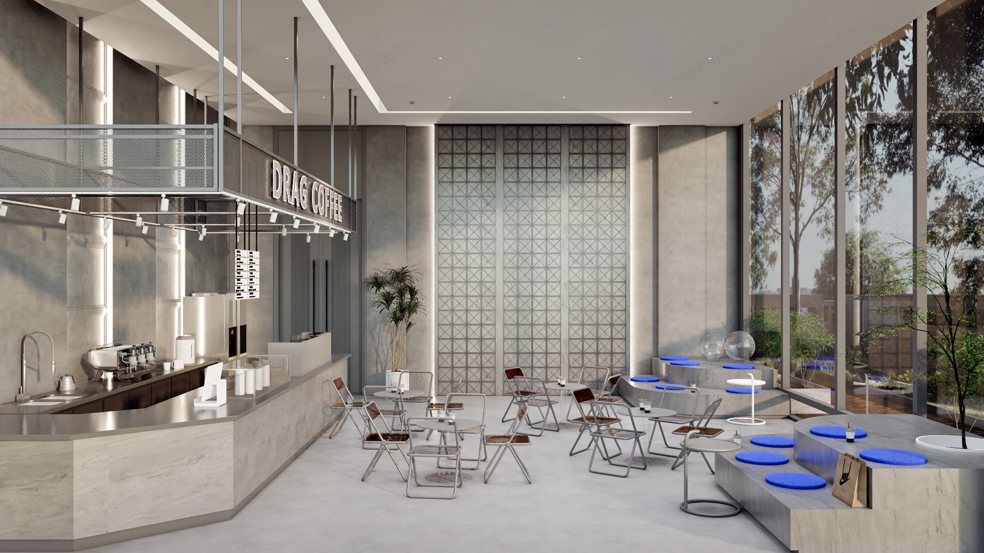 Modern Coffee Shop Interior Design sketchup model preview - SketchupBox