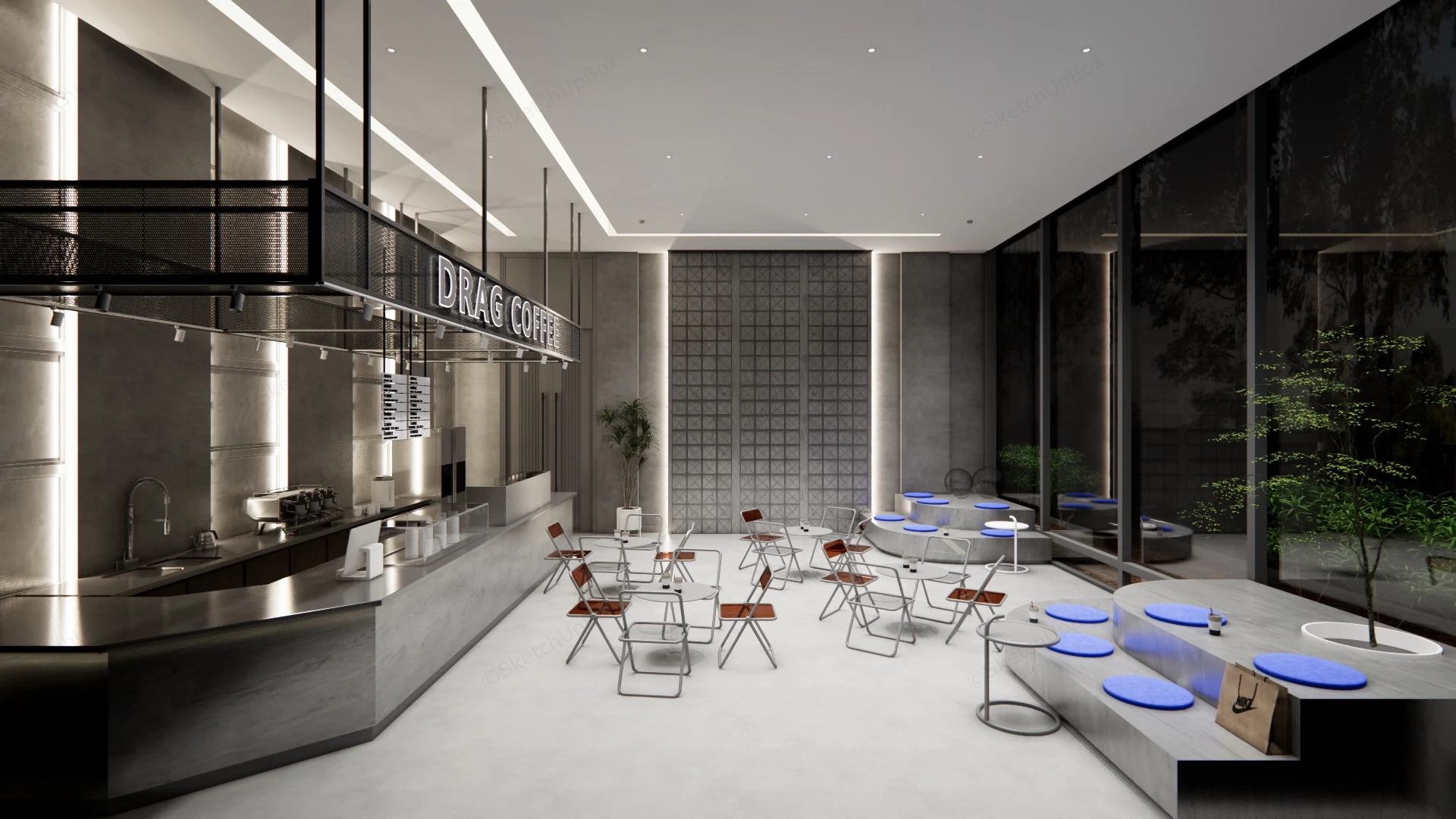 Modern Coffee Shop Interior Design sketchup model preview - SketchupBox