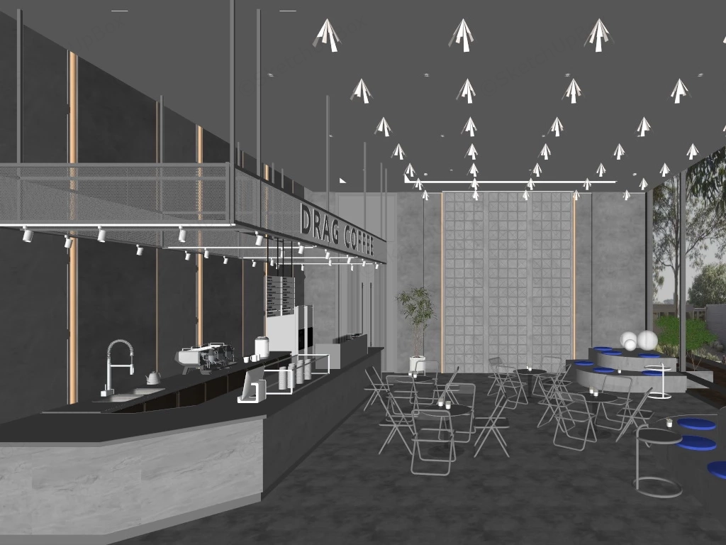 Modern Coffee Shop Interior Design sketchup model preview - SketchupBox