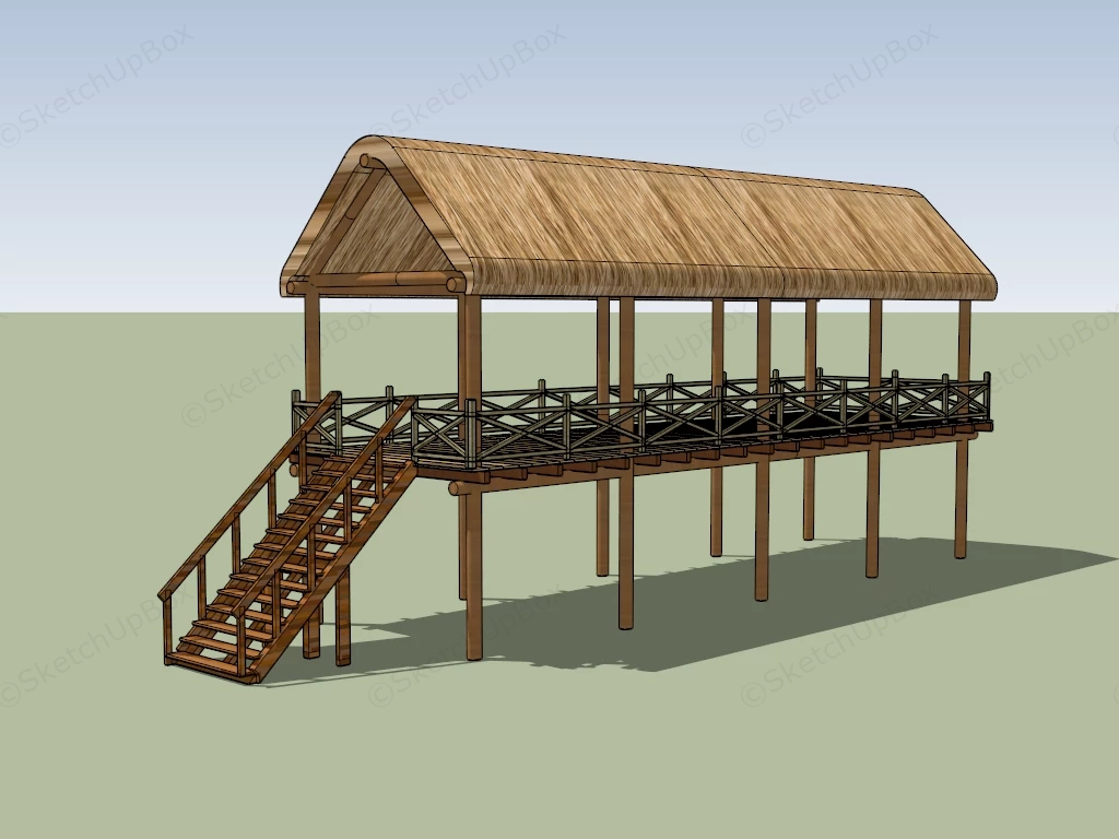 Asian Thatched Pavilion sketchup model preview - SketchupBox