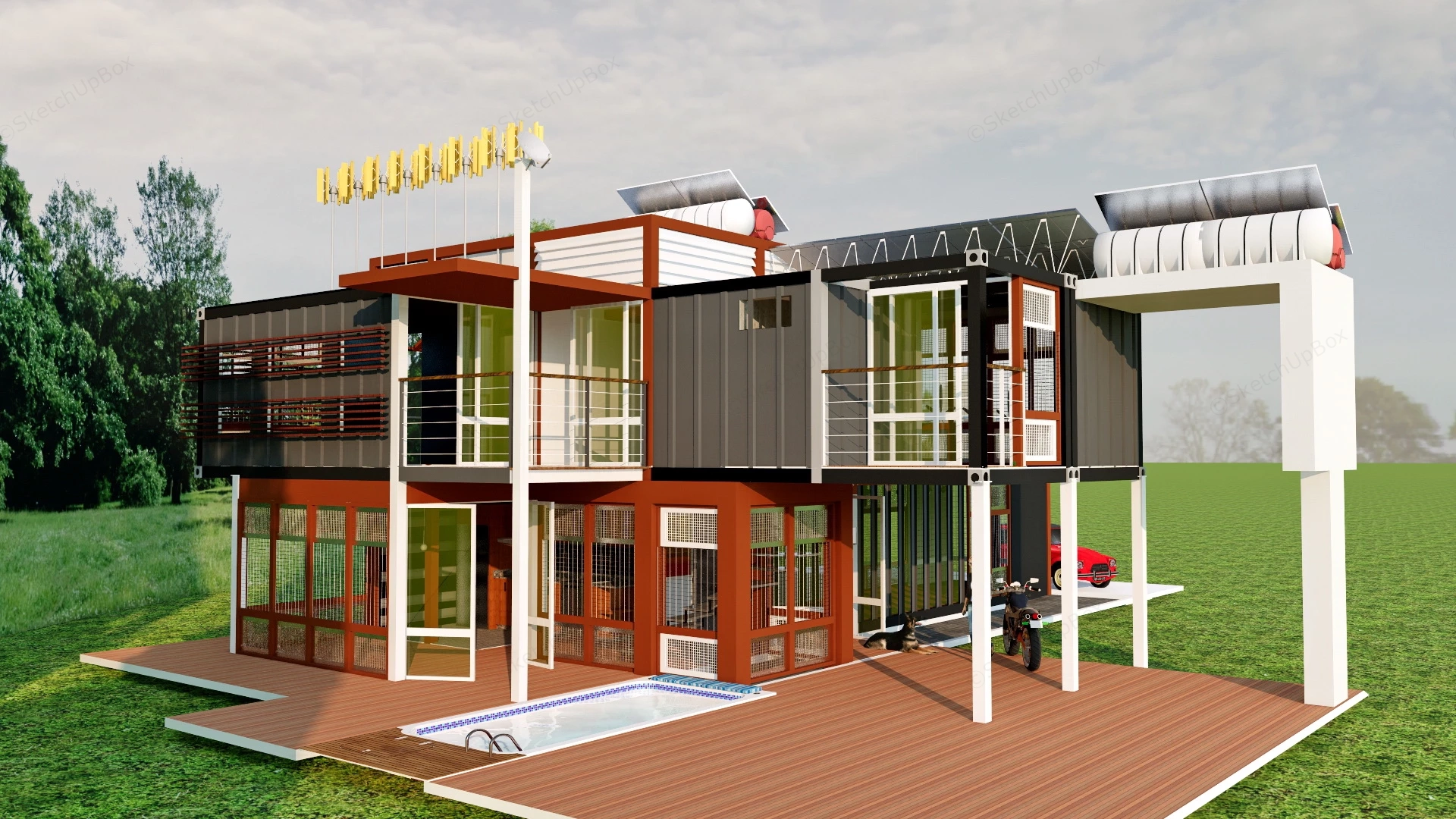 Shipping Container House sketchup model preview - SketchupBox