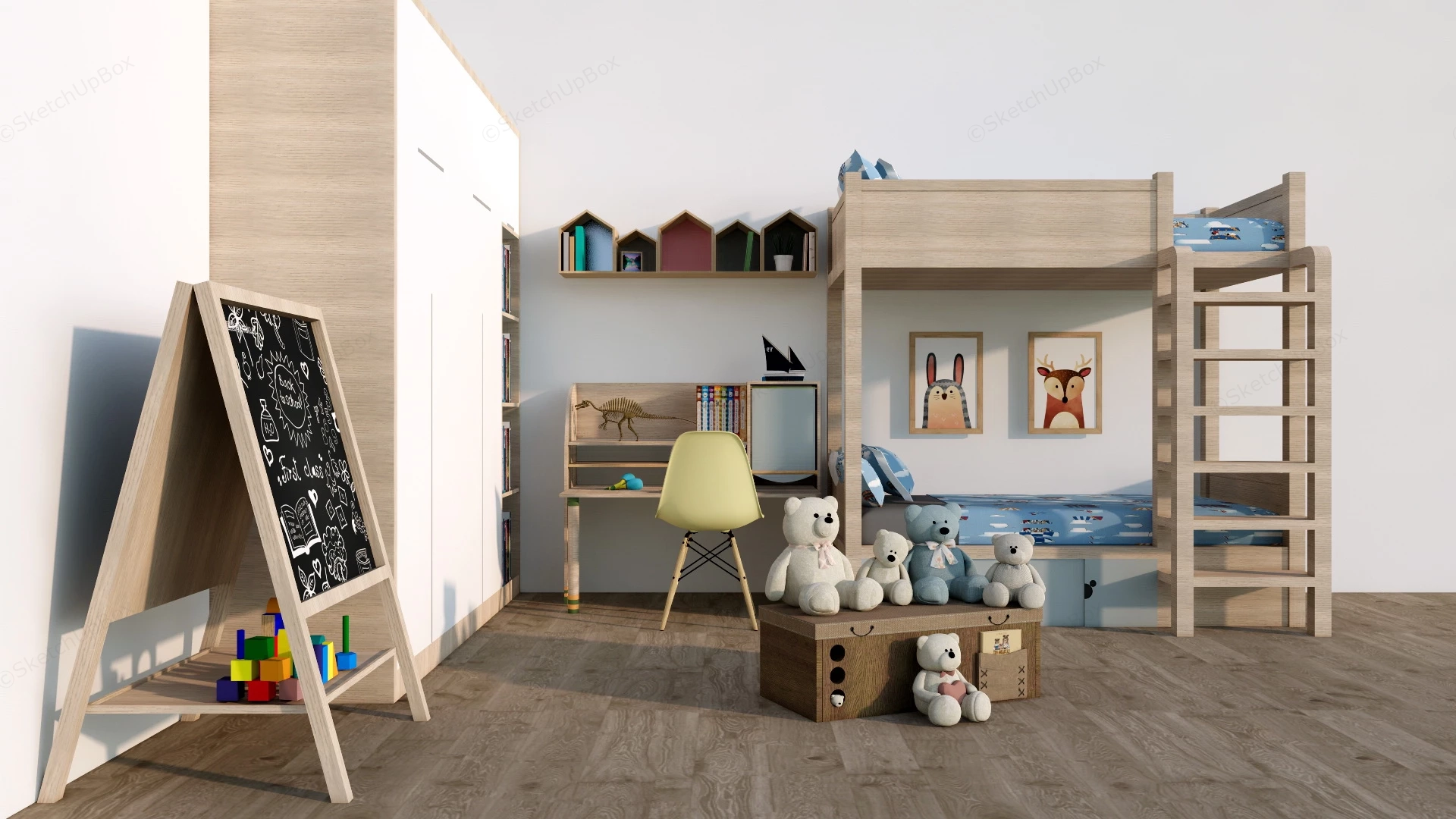 Natural Wood Kids Bedroom sketchup model preview - SketchupBox