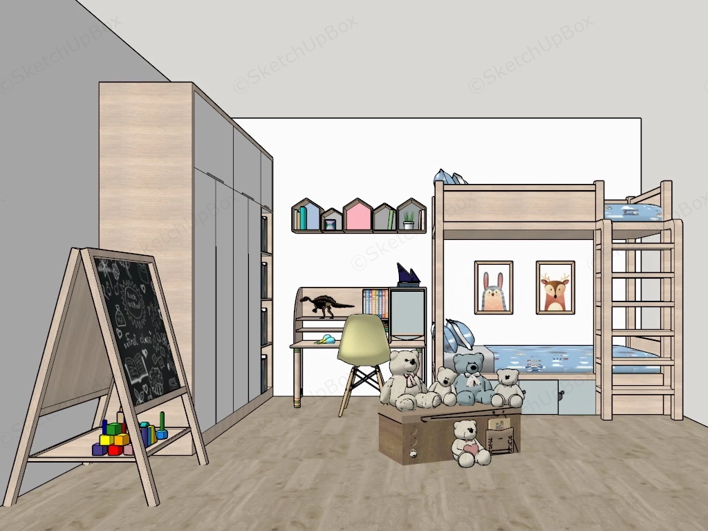 Natural Wood Kids Bedroom sketchup model preview - SketchupBox