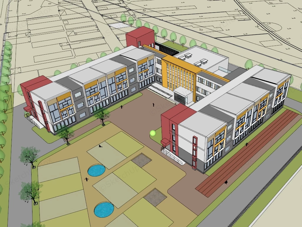 Kindergarten Architecture Design sketchup model preview - SketchupBox