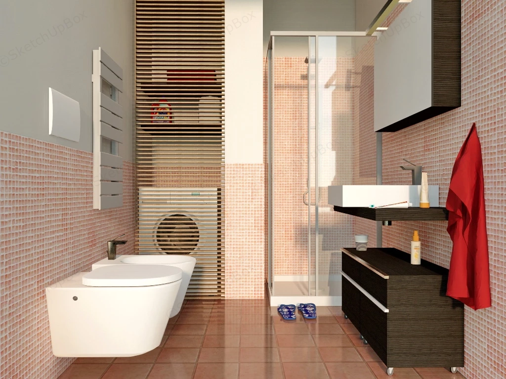 Small Red Bathroom Idea sketchup model preview - SketchupBox
