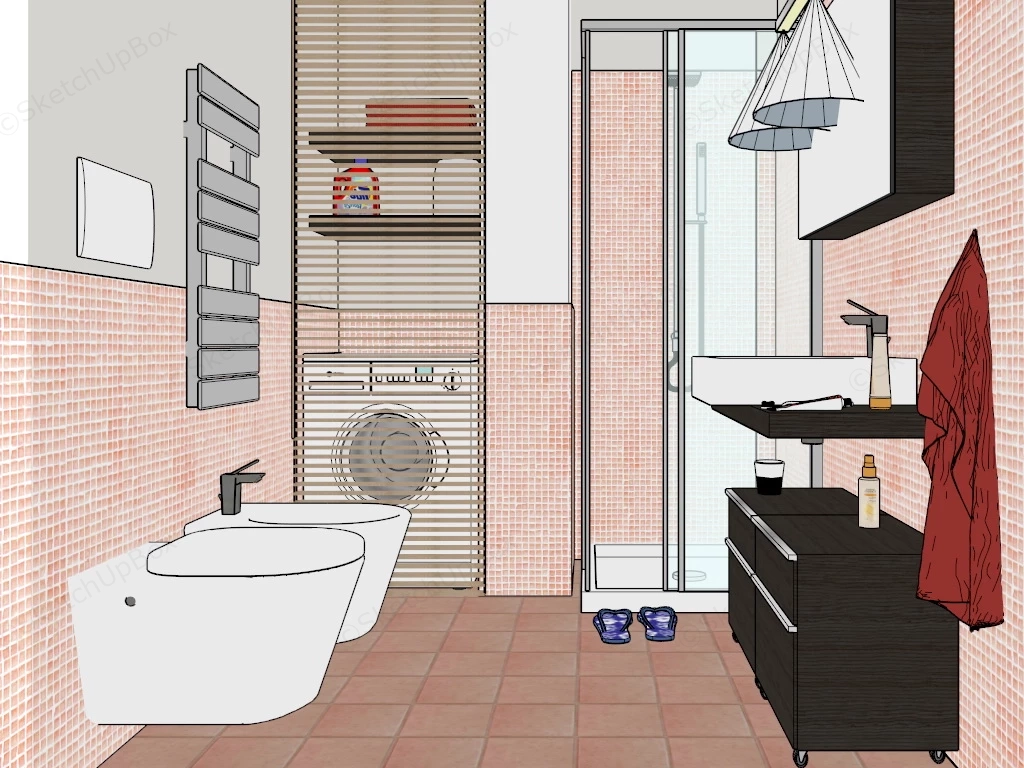 Small Red Bathroom Idea sketchup model preview - SketchupBox